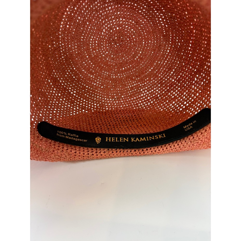 Helen Kaminski Raffia Crochet Sun Hat Coral Pink Wide Brim Made USA Adjustable - Picture 4 of 11